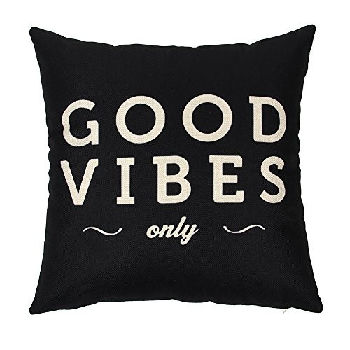 Ogiselestyle Quote Cotton Linen Home Decorative Throw Pillow Case Cushion Cover for Sofa Couch, 18" x 18" (Good Vibes Only)