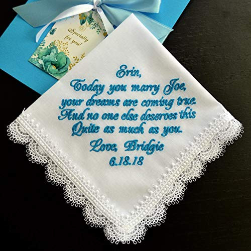 Something Blue for Bride Wedding Handkerchief from Sister Bridesmaid Maid of Honor with Gift Wrap
