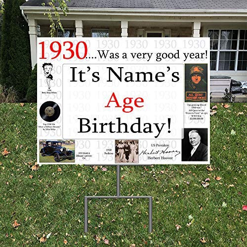 1930 91st Birthday Yard Sign  Each  Customized by Partypro