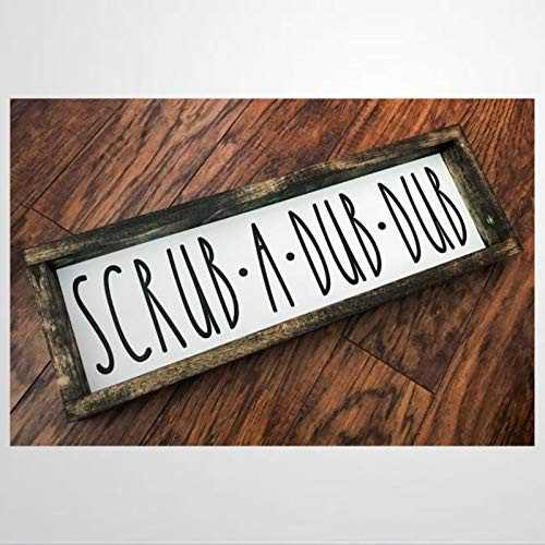 BYRON HOYLE Farmhouse Rustic Bathroom Kids Bath Rub A Dub Wooden Wall Decor Signwashroom rae Dunn Inspired Scrub Framed Wood Sign  and Wooden Plaque for HomeGardens Porch Coffee Shops.