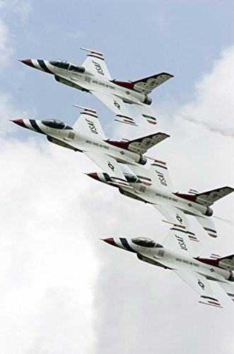 LAMINATED 24x36 inches Poster  Air Show Thunderbirds Diamond Formation Military Us Air Force Aircraft Jets Smoke Plane Fighter Airplanes Aerobatics Demonstration Squadron Teamwork Skill Group