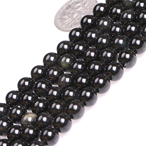 10mm Natural Black Obsidian Beads Round Gemstone Loose Beads for Jewelry Making (38-40pcs/strand)