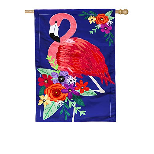 Evergreen Flag Indoor Outdoor Decor for Homes Gardens and Yards Floral Flamingo House Applique Flag