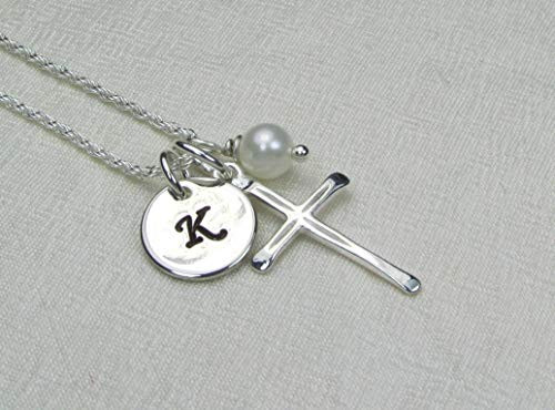 Personalized Necklace Sterling Silver Cross Necklace Initial Necklace Custom Mothers Necklace Monogram Jewelry Bridesmaid Gift for Mom Personalized Necklace Sterling Silver Cross Necklace Initial Necklace Custom Mothers Necklace Monogram Jewelry Bridesmaid Gift for Mom