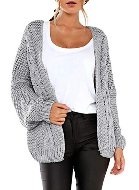 Astylish Womens Cardigans Sweater Ladies Winter Warm Cozy Open Front Solid Casual Loose Long Sleeve Chunky Cable Knited Cardigan Sweater X-Large 16 18 Grey