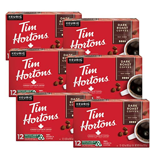 Tim Hortons Dark Roast Coffee Single-Serve K-Cup Pods Compatible with Keurig Brewers 72ct K-Cups 6x12ct Boxes