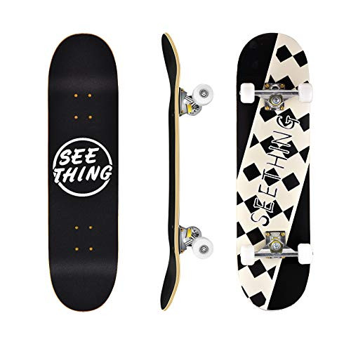 seething 31 inch Standard Skateboards for Beginners 7 Layer Canadian Maple Double Kick Concave Standard and Tricks Skateboards for Kids and Beginners Square