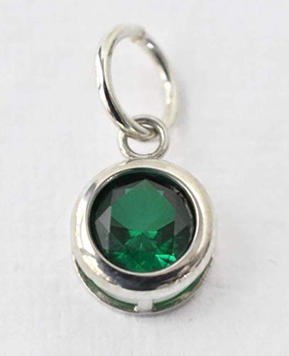 Small May Birthstone Charm Pendant in Sterling Silver - Lab Created Emerald - DIY Jewelry Making - Birthday Gifts for Women