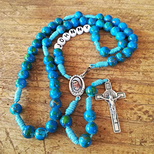 Blue Prayer Beads Personalized Catholic Rosary with Name for Men Boys First Communion Confirmation Gift Blue Prayer Beads Personalized Catholic Rosary with Name for Men Boys First Communion Confirmation Gift