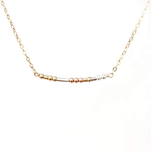 Custom THREE COLOR Morse Code Necklace in Gold Fill Rose Gold Fill and Sterling Silver