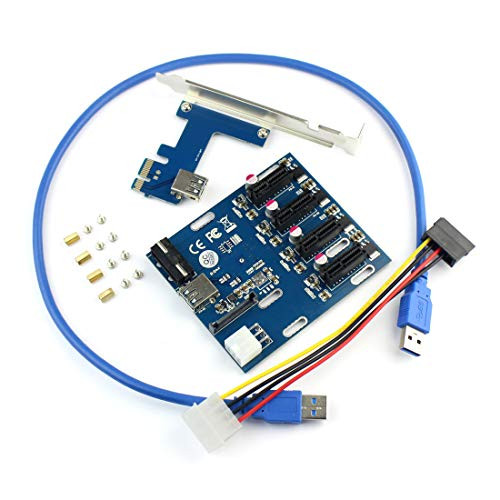 JMT PCIe 1 to 4 PCI Express 1X Slots Riser Card Mini ITX to External 4 PCI-e Slot Adapter PCIe Port Multiplier Card JMT PCIe 1 to 4 PCI Express 1X Slots Riser Card Mini ITX to External 4 PCI-e Slot Adapter PCIe Port Multiplier Card