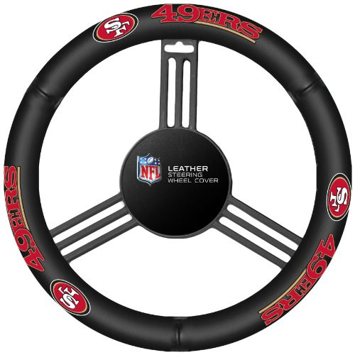 Fremont Die NFL San Francisco 49ers Leather Steering Wheel Cover Fits Most Steering Wheels Black Team Colors Fremont Die NFL San Francisco 49ers Leather Steering Wheel Cover Fits Most Steering Wheels Black Team Colors