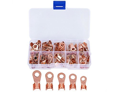 Tonsiki 70 Pieces Copper Ring Terminals Kit, Open Barrel Copper Ring Lug Terminals Wire Crimp Connector Assortment Kit, OT 10A 20A 30A 40A 50A