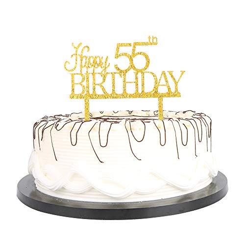 Gold Acrylic Happy Birthday Cake Toppers Decorations Tool Party Supplies 55, 55th Happy Birthday Cake Topper, Vow Renewal Anniversary
