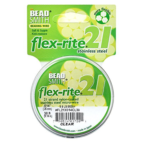 BeadSmith XCR-1213 21 Strand Thick Spool Flex-Rite Beading Wire, Clear, .014"/30'