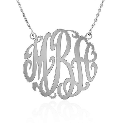 JOELLE JEWELRY Customized Monogram 3 Initials Name Necklace in 18K White Gold Plated Silver-Personalised Gift for Girls