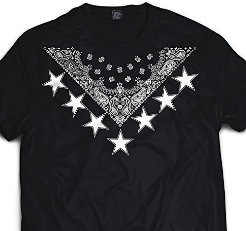 Men s Bandana Star Print T Shirt Urban Wear Hip Hop Gear Tee Black - White DOPE  5X - 5XL - XXXXXL Mens