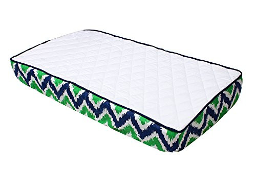 Green and Blue Zig Zag and Solid White Quilted Changing Pad Cover