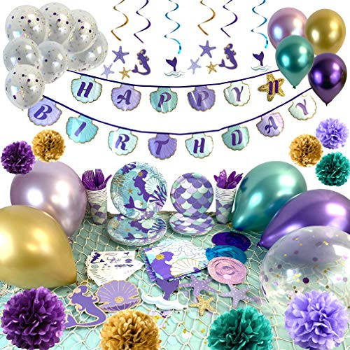 Mermaid Birthday Party Supplies and Decorations for 16 Guests- Customizable Age Mermaid Birthday Banner Plates Balloons Mermaid Tablecloth - Birthday Decorations for Girls - Mermaid Baby Shower - Party Decor Mermaid Birthday Party Supplies and Decorations for 16 Guests- Customizable Age Mermaid Birthday Banner Plates Balloons Mermaid Tablecloth - Birthday Decorations for Girls - Mermaid Baby Shower - Party Decor