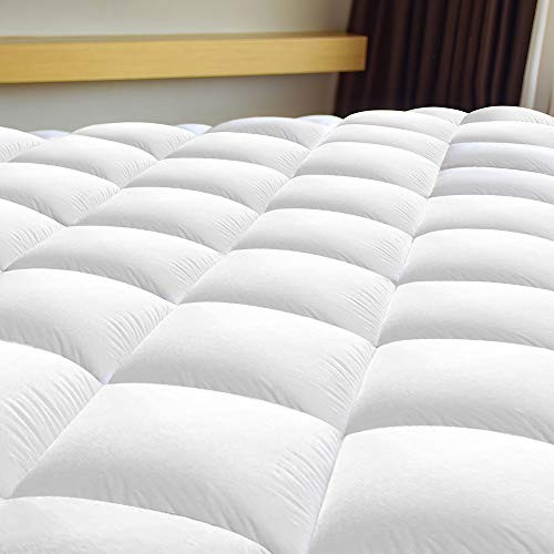 King Mattress Pad Cover 8-21 Deep Pocket - Cooling Overfilled Quilted Fitted Mattress Topper Pillow Top with Snow Down Alternative Filling