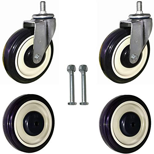 CasterHQ - 5 inch Shopping CART Caster Set - 2 Front SWIVELS  and  2 Replacement Wheels with AXLES and Nuts