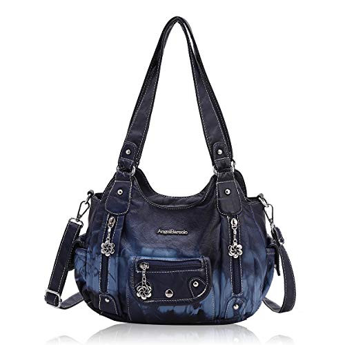 Angel Barcelo Roomy Fashion Hobo Womens Handbags Ladies Purse Satchel Shoulder Bag Tote Washed Leather Bag Blue