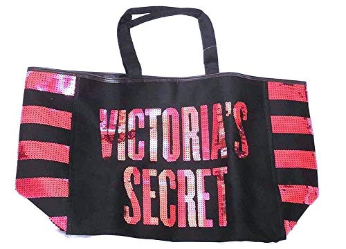Victoria s Secret Bling City Tote Black Pink Sequin Stripe