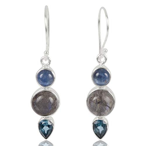 925 Sterling Silver Earrings for Womens  and  Girls Drop  and  Dangle Earrings Kyanite Labradorite Blue Topaz Earrings Gift for Womens MomHypoallergenic Earrings For Sensitive Ears Boho Earrings