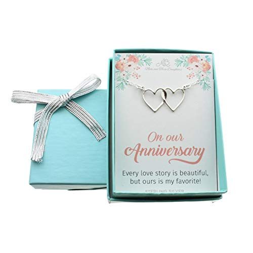 Anniversary Gift. Intertwined Hearts Charm Pendant on an 18 inch Sterling Silver Cable Chain. Anniversary Gift for Wife. Anniversary