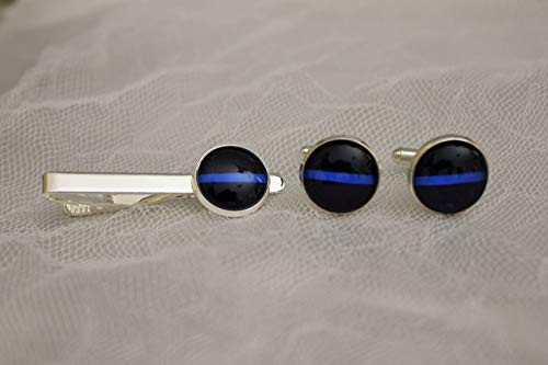 Thin Blue Line Cufflink  and  Tie Clip Set Police Lives Matter Cufflinks  and  Tie Clip Law Enforcement Cufflinks  and  Tie Clip Set