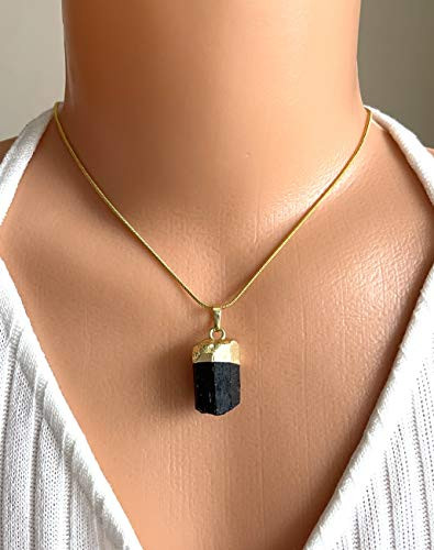 Black Tourmaline Necklace - Raw Black 