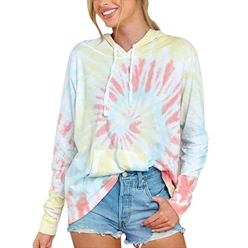 Fudule Womens SweatshirtWomens Color Block Hoodie Sweatshirts Tunic Pullover Tops Long Sleeve Drawstring Shirts Pink