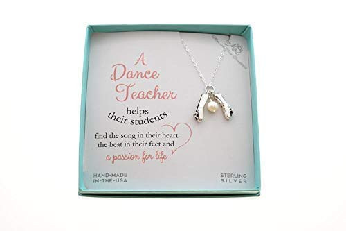 Dance Teacher Necklace. Sterling Silver Ballet Slipper Charm Pendant Accented by a Freshwater Pearl on 18 inch Sterling Silver Cable Chain Dance Teacher Necklace. Sterling Silver Ballet Slipper Charm Pendant Accented by a Freshwater Pearl on 18 inch Sterling Silver Cable Chain