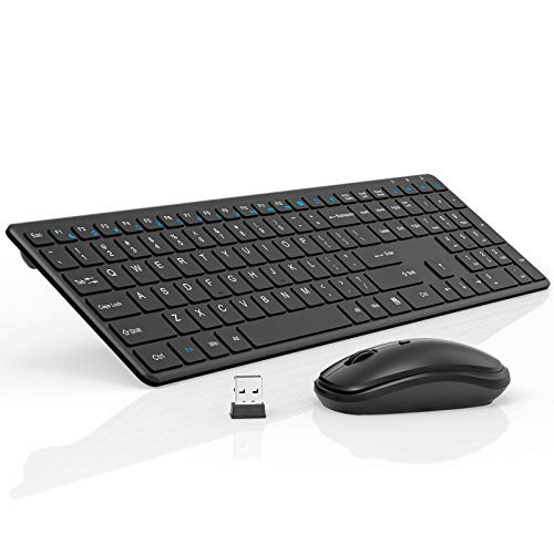 Wireless Keyboard and Mouse Combo Silent RATEL 2.4GHz Ultra-Thin Full Sized Wireless Keyboard Mouse Set with USB Receiver for Computer Desktop PC Notebook Laptop  Black