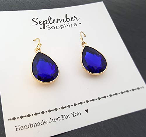 September Birthstone Earrings - Blue Sapphire Crystal 14k Gold Filled Teardrop Earrings - Gift for Her