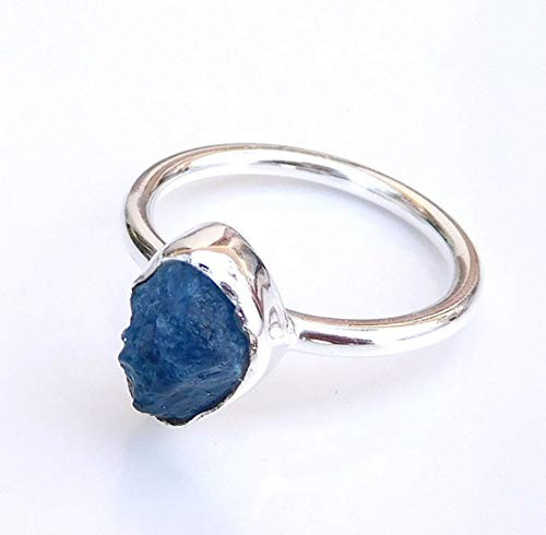 Natural Apatite Ring Raw Apatite Ring Blue Apatite Ring Neon Blue Apatite Ring 925 Sterling silver Apatite Ring Stackable Ring