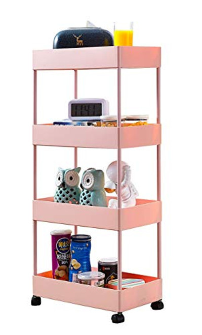 Ayaya 4 Tier Slim Storage Cart Mobile Shelving Unit Organizer Slide Out Storage Rolling Utility Cart Tower Rack for Kitchen Bathroom Laundry Narrow Places  Pink Ayaya 4 Tier Slim Storage Cart Mobile Shelving Unit Organizer Slide Out Storage Rolling Utility Cart Tower Rack for Kitchen Bathroom Laundry Narrow Places  Pink