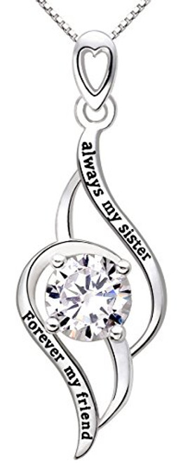 ALOV Jewelry Sterling Silver Always My Sister Forever My Friend Love Cubic Zirconia Pendant Necklace
