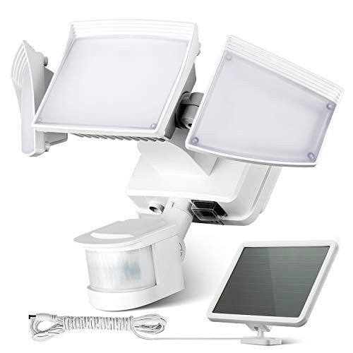 Amico LED Solar Security Lights Outdoor Motion Sensor 2000LM 5000K Daylight White Waterproof Exterior Solar Light with 4000mAh Battery 3 Adjustable Head Outdoor Flood Light for Garage Yard Deck