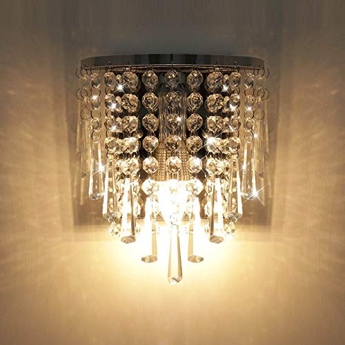 KAWELL Crystal Wall Sconce Modern K9 Crystal Wall Lights Chrome Hardwired Crystal Wall Lamp Fixtures for Bathroom Bedroom Living Room Hallway KAWELL Crystal Wall Sconce Modern K9 Crystal Wall Lights Chrome Hardwired Crystal Wall Lamp Fixtures for Bathroom Bedroom Living Room Hallway
