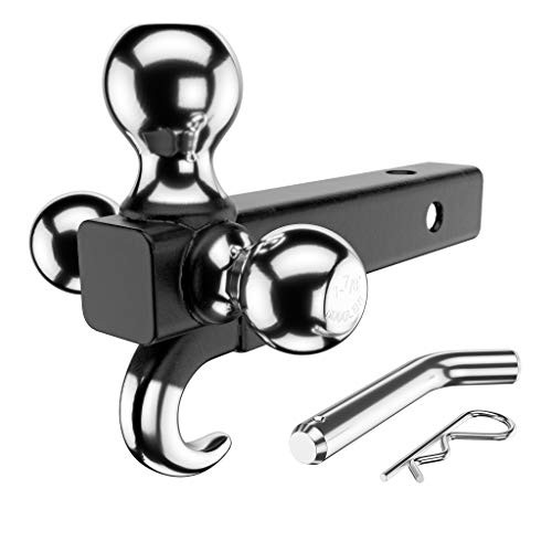 BIGTUR Trailer Hitch Tri Ball Mount with Hook 2 Inch Receiver Class III IV Trailer Hollow Shank Tow Hitch