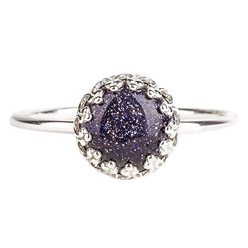 Custom Night Sky Constellation Ring in Sterling Silver with Blue Goldstone Gemstone Star Galaxy Space Jewelry