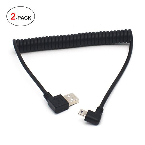 Riipoo Coiled Mini USB Cable 1.5 Meter Coiled Right Angle Mini USB Charger Cable, USB to Mini USB Sync Charging and Data Transfer Spring Coiled Cord for Devices With Mini USB Port