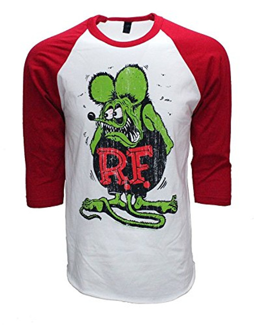 Rat Fink ED Roth Big Daddy Baseball tee 3 4 Sleeve Raglan Jersey White Red.  M White Red