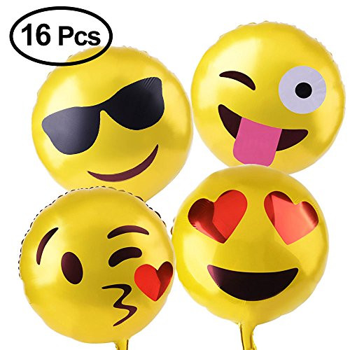KUUQA Reusable Emoji Mylar Party Balloons Emoji Balloons Emoji Party Supplies, 16 Piece