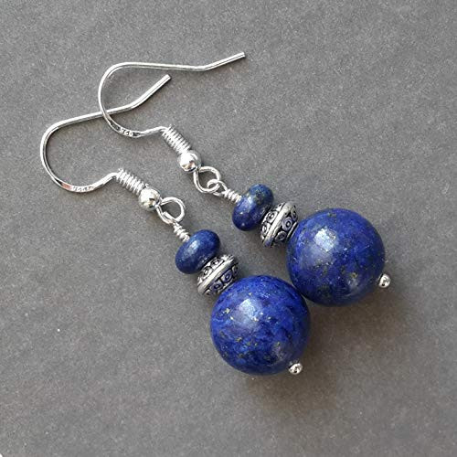 Denim Blue Lapis Lazuli Earrings Natural Gemstone 925 sterling Silver in Gift Box