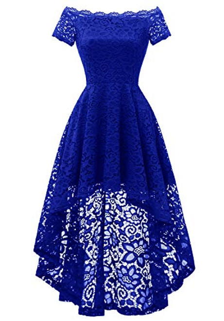 Dressystar Women s Lace Cocktail Dress Hi-Lo Off Shoulder Bridesmaid Swing Formal Party Dress 0042 RoyalBlue XXL