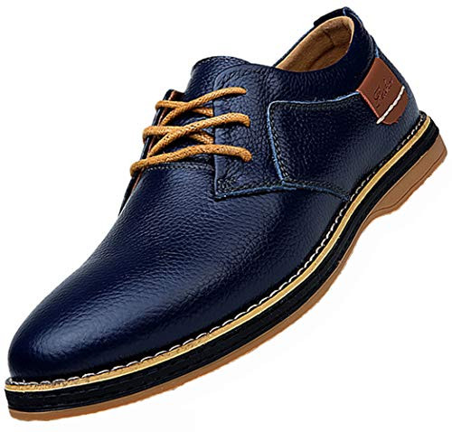 TSIODFO Men s Dress Shoes Black Brown Genuine Cow Leather Oxfords Business Casual Shoes Size 11.5  6811-Navy Blue-46