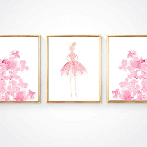 Nursery Wall Decor Ballerina Girls Ballet Wall Art Blush Ballerina Art Set of 3 UNFRAMED 7 Colors