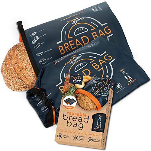 Think4earth -  2 Pack  Linen Bread Bag - Reusable freezer bread bag for homemade bread maker gift giving - Bread Container for Sourdough Loafs Storage Large Bread Bags for Homemade Bread with Lining
